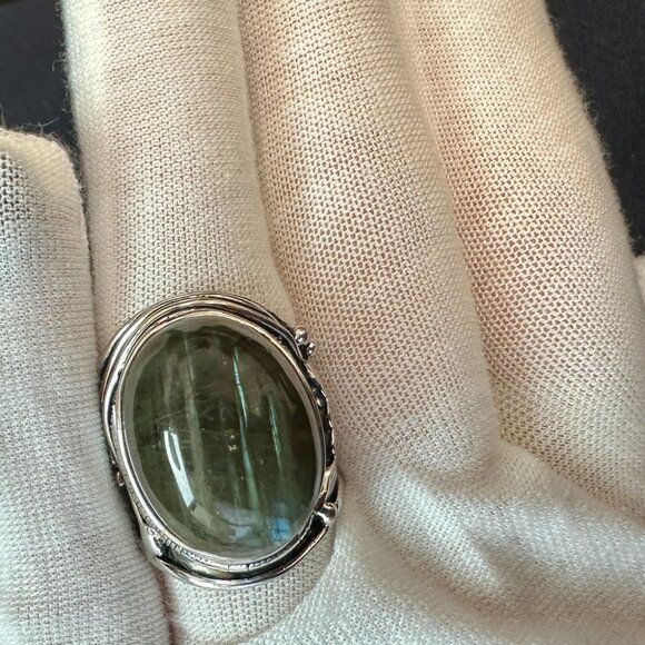 925 Sterling Silver Green Labradorite Statement Ring - Size 8.25 - Picture 5 of 11